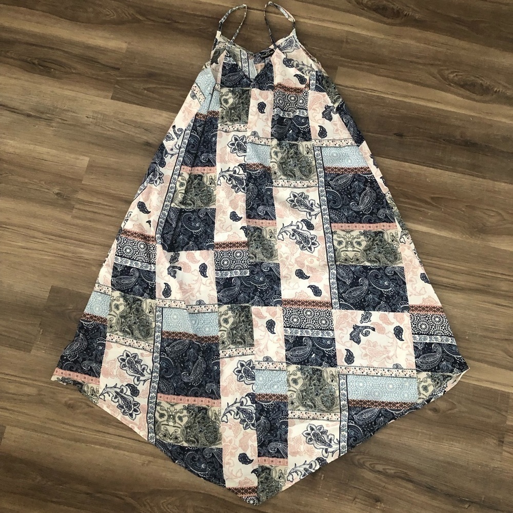 Good Times pasley patch print blue white and pink shift dress size medium